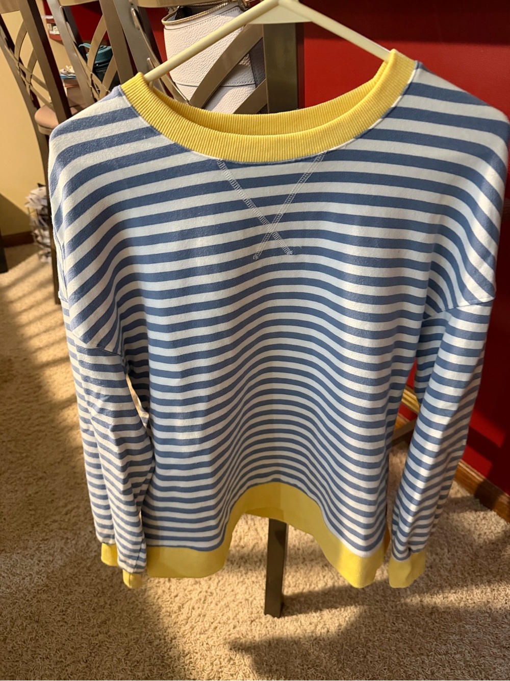 Striped Blue and White Women's Sweatshirt  with Yellow Trim